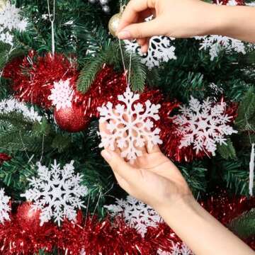 36pcs White Snowflake Ornaments for Christmas Tree, Plastic Glitter Snowflakes Decorations, Christmas Snowflakes, Snowflake Christmas Ornaments, Snowflakes Ornaments for Tree