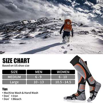 COOPLUS 2 Pack Ski Socks for Women Men Compression Knee High Winter Warm Socks for Skiing Snowboarding Outdoor Sports Gift