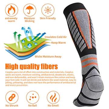 COOPLUS 2 Pack Ski Socks for Women Men Compression Knee High Winter Warm Socks for Skiing Snowboarding Outdoor Sports Gift