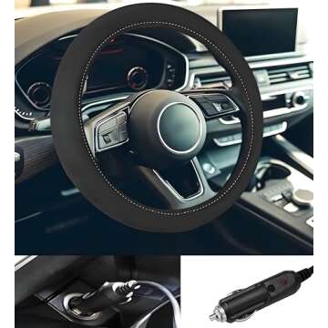 Quick Heating Steering Wheel Cover for 14.5-15.5" Wheels in Black