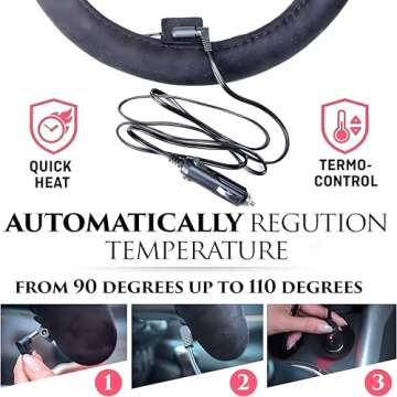 Heated Steering Wheel Cover for 14.5-15.5" Wheels