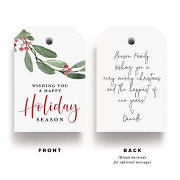 Bliss Collections Holiday Season Gift and Favor Tags, Pack of 50 Holly Greenery Cards for 'Tis The Season Events, Parties and Celebrations - Great for Seasonal Favors