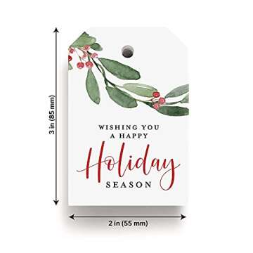 Bliss Collections Holiday Season Gift and Favor Tags, Pack of 50 Holly Greenery Cards for 'Tis The Season Events, Parties and Celebrations - Great for Seasonal Favors