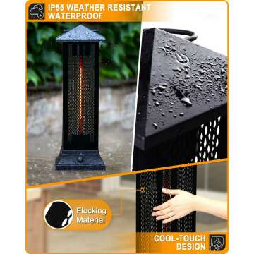 Star Patio Electric Patio Heater, Freestanding Outdoor Heater, 1500W Infrared Heater with Matte Black Finished, Tip-Over Protection, Silent Heating, IP55 Outdoor Heaters, STP1299-RMHD-M