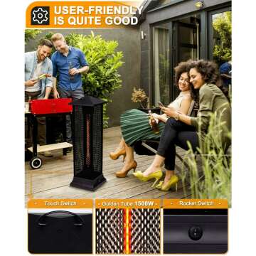 Star Patio Electric Patio Heater, Freestanding Outdoor Heater, 1500W Infrared Heater with Matte Black Finished, Tip-Over Protection, Silent Heating, IP55 Outdoor Heaters, STP1299-RMHD-M