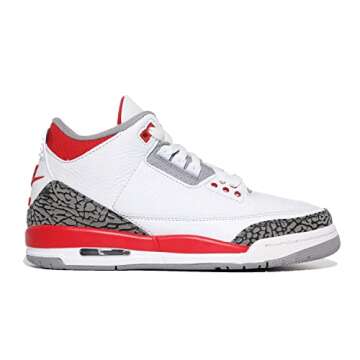 Jordan Boy's Air 3 Retro (Big Kid) White/Fire Red/Black/Cement Grey 4.5 Big Kid M