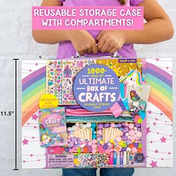 Made By Me Ultimate Craft Box, Unicorn Craft Kit, 1000 Piece Set, Reusable Storage Case, Preschool Arts & Crafts Projects, Great for Group Projects, Craft Box for Kids