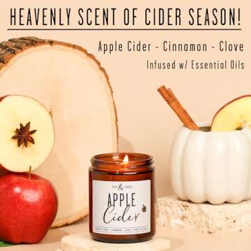 Apple Cider Candle, Fall Candles I Apple Cider, Cinnamon & Nutmeg - Infused with Essential Oils I Mulled Cider Fall Scented Candle (Soy) for Home I 9oz Reusable Jar I 50Hr Burn I Made in USA