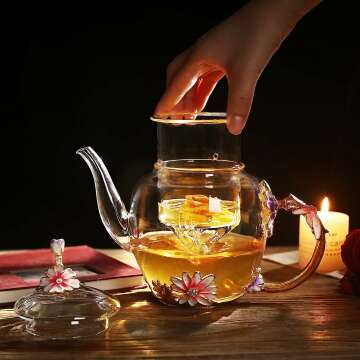 Enamel Glass Flower Teapot