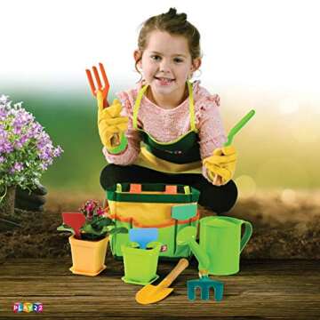 Play22 Kids Gardening Tool Set 12 PCS - Kids Gardening Tools Shovel Rake Fork Trowel Apron Gloves Watering Can and Tote Bag, Toddler Gardening Tools for Kids Best Outdoor Toys Gift for Boys and Girls