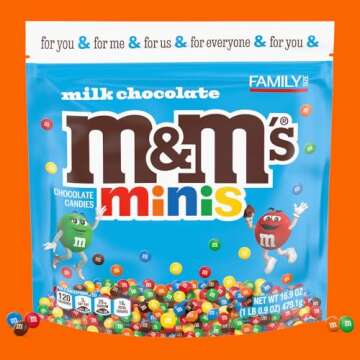 M&M'S Minis Milk Chocolate Candy, Family Size, 16.9 oz Resealable Bulk Candy Bag