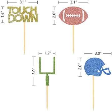 24 Pieces football Theme Glitter Cupcake Topper Cake Picks Decoration for Baby Shower Birthday Party Favors, Sunday Party Supplies with Touchdown, Football and Field Goal