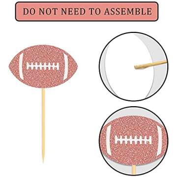 24 Pieces football Theme Glitter Cupcake Topper Cake Picks Decoration for Baby Shower Birthday Party Favors, Sunday Party Supplies with Touchdown, Football and Field Goal