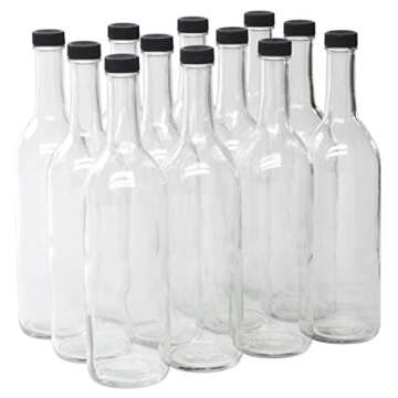 North Mountain Supply 750ml Clear Glass Bordeaux Wine Bottle Flat-Bottomed Screw-Top Finish - with 28mm Black Plastic Lids - Case of 12