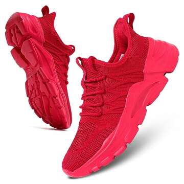 Womens Ladies Walking Tennis Shoes Slip on Lightweight Casual Running Sneakers Soft Sole Comfortable Trainers Red