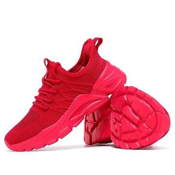 Womens Ladies Walking Tennis Shoes Slip on Lightweight Casual Running Sneakers Soft Sole Comfortable Trainers Red