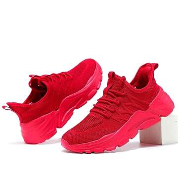 Womens Ladies Walking Tennis Shoes Slip on Lightweight Casual Running Sneakers Soft Sole Comfortable Trainers Red