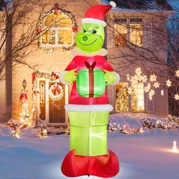 Wabolay Inflatable Christmas Yard Decorations 8.5ft Blow Up Santa Green Giant Monster Halloween Inflatables Outdoor Decorations Led Lights Blowups Merry Xmas Winter Decor for Vacation Outside Lawn