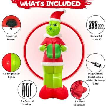 Wabolay Inflatable Christmas Yard Decorations 8.5ft Blow Up Santa Green Giant Monster Halloween Inflatables Outdoor Decorations Led Lights Blowups Merry Xmas Winter Decor for Vacation Outside Lawn