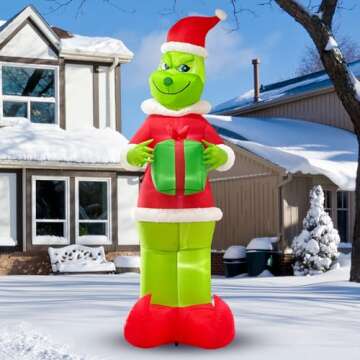 Wabolay Inflatable Christmas Yard Decorations 8.5ft Blow Up Santa Green Giant Monster Halloween Inflatables Outdoor Decorations Led Lights Blowups Merry Xmas Winter Decor for Vacation Outside Lawn