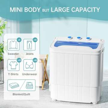 INTERGREAT Portable Twin Tub Washing Machine with Drain Pump, 15lbs Mini Compact Laundry Washer Machine with Longer Hose, Semi-automatic Washer Combo for Dorms, Apartments, Blue