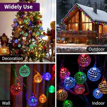 West Ivory 10 LED 2" Disco Balls String Lights 5.5ft, Battery Operated Portable Decorative Novelty Christmas Holiday Hanging Fairy Light Garland for Indoor/Outdoor, Silver Mirror/Colorful