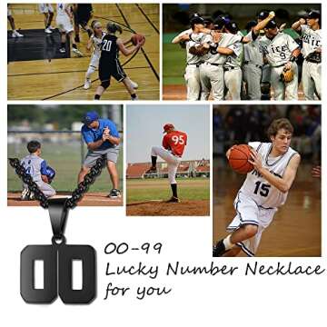 Number Necklace for Boy Black Athletes Number Stainless Steel Chain 00-99 Number Charm Pendant Personalized Sports Jewelry for Men Basketball Baseball Football(3) Over 18 years old