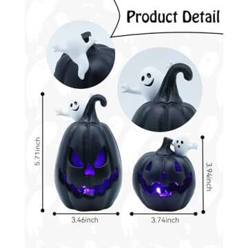 FESTGLOX 2PCS Light Up Jack-O-Lanterns Pumpkin Decor with White Ghost Black Spooky Face Halloween Pumpkin Halloween Decorations for Table Party Supplies Favors