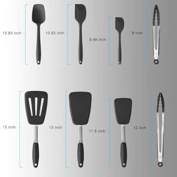 Silicone Spatulas Set Turners Tongs Cooking Utensils Set High Heat Resistant Kitchen Scraper Spatulas for Cooking Mixing Baking BPA Free Dishwasher Safe, Black