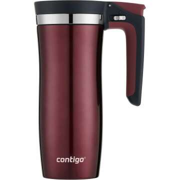 Contigo Handled Vacuum-Insulated Stainless Steel Thermal Travel Mug with Spill-Proof Lid, 16oz Reusable Coffee Cup or Water Bottle, BPA-Free, Keeps Drinks Hot or Cold for Hours, Spiced Wine