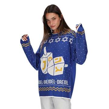 Tstars Dreidel Ugly Hanukkah Sweater for Men Women Christmas Jewish Holiday Chanukah Unisex Sweaters XX-Large Multicolor