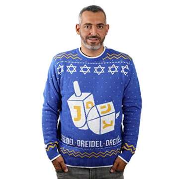 Tstars Dreidel Ugly Hanukkah Sweater for Men Women Christmas Jewish Holiday Chanukah Unisex Sweaters XX-Large Multicolor