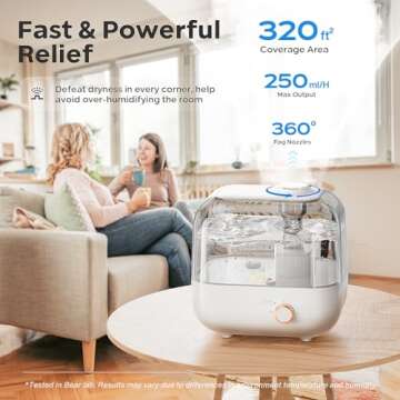 Bear Humidifiers for Bedroom Large Room Home, 5L Cool Mist Top Fill Humidifiers, Quiet Air Humidifier for Baby Nursery & Plants, Lasts Up to 35 Hours, Auto Shut-Off (White)