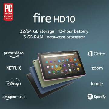 All-new Fire HD 10 tablet, 10.1", 1080p Full HD, 32 GB, latest model (2021 release), Black, without lockscreen ads
