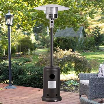 Outdoor Patio Heater Propane Garden Heater with Wheels Floor-Standing Commercial LP Gas 41,000BTU Steel Power Coated CSA Certified, Mocha