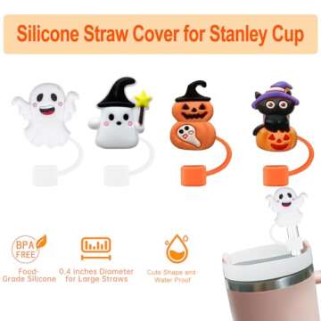 IOKUKI Silicone Straw Covers for Stanley 30&40 Oz Tumbler, 10mm/04in Straw Covers Cap for All 9-10mm Straws, Dust-Proof Reusable Protector Topper for Water Bottle - 4 PCS