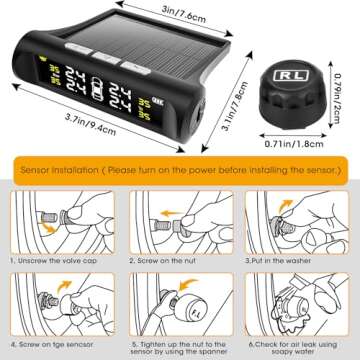 Mieaoll Tire Pressure Monitoring System, TPMS for RV and Trailer, Solar Powered TPMS with LCD Display, 4 Sensors, Real-Time Pressure and Temperature Monitoring, Easy to Use (0~87 PSI)