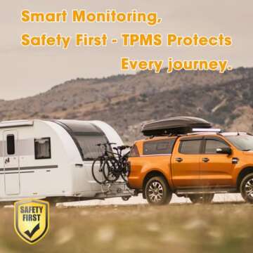 Mieaoll Tire Pressure Monitoring System, TPMS for RV and Trailer, Solar Powered TPMS with LCD Display, 4 Sensors, Real-Time Pressure and Temperature Monitoring, Easy to Use (0~87 PSI)