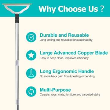 GOSEDER Carpet Rake for Pet Hair Removal - Reusable Pet Hair Remover for Carpet Long Handle, Advanced Dog Hair Broom, Cat Fur Brush, Lint Remover Scraper for Carpets, Rugs, Mats, Couch, Furniture