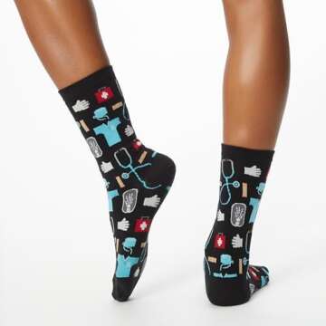 Hot Sox womens Novelty Occupation Crew Casual Sock, Medical (Black), Size 9-11