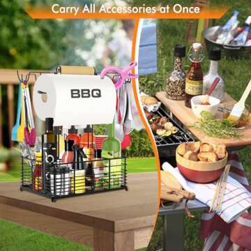 Concons Grill Caddy, BBQ Caddy for Outdoor Grill, Camping Essentials, Camping Accessories, Outdoor Kitchen BBQ Grill Accessories for Camper, Tailgate Essentials, Grilling Gifts for Men