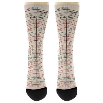 ThisWear Nerdy Gifts Library Card Book Themed Socks Reading Accessories Book Lover Gifts 1-Pair Novelty Crew Socks