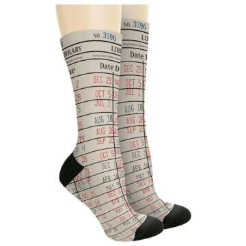 ThisWear Nerdy Gifts Library Card Book Themed Socks Reading Accessories Book Lover Gifts 1-Pair Novelty Crew Socks