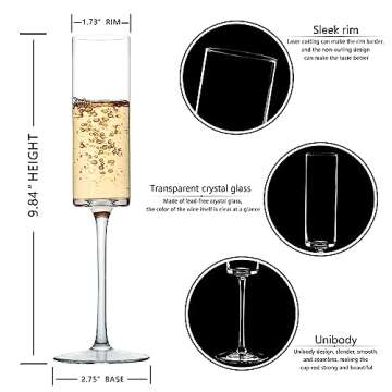 BACLIFE Crystal Champagne Flutes Set of 6 - Hand Blown Champagne Glasses With Long Stem - Elegant Sparkling Wine Stemware - Unique Gift for Birthday,Wedding, Anniversary - 6.5 oz, Clear…