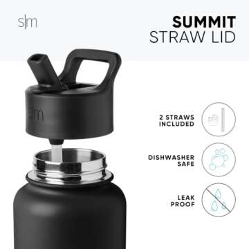 Simple Modern Kids Water Bottle with Straw Lid Vacuum Insulated Stainless Steel Metal Thermos Bottles | Reusable Leak Proof BPA-Free Flask for School | Summit Collection | 18oz, Midnight Black