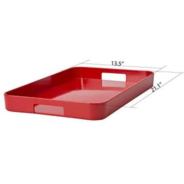 Zak Designs Skinny Gallery Melamine Serving Tray, Easy to Hold and Modular Design Fits in Larger Tray, Perfect for Indoor/Outdoor Activities (13in x 7.5in x 1in, Red, BPA-Free)