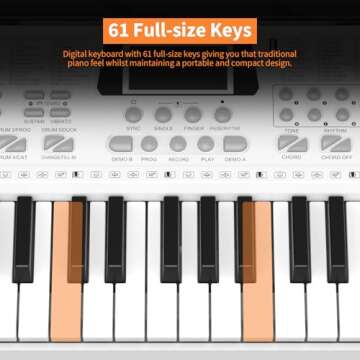 61 keys keyboard piano, Electronic Digital Piano with Built-In Speaker Microphone, Sheet Stand and Power Supply, Portable piano Keyboard Gift Teaching for Beginners