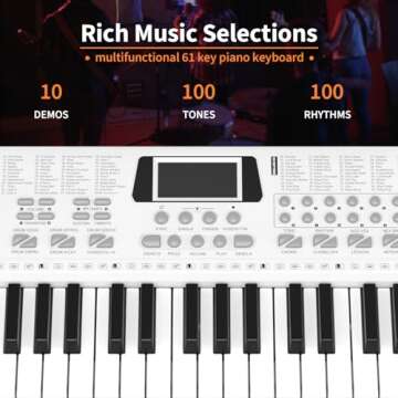 61 keys keyboard piano, Electronic Digital Piano with Built-In Speaker Microphone, Sheet Stand and Power Supply, Portable piano Keyboard Gift Teaching for Beginners