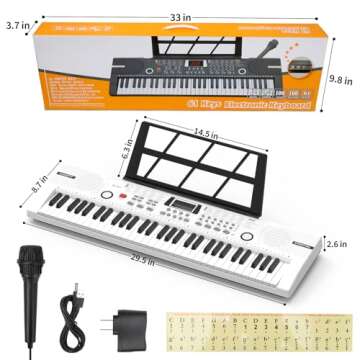 61 keys keyboard piano, Electronic Digital Piano with Built-In Speaker Microphone, Sheet Stand and Power Supply, Portable piano Keyboard Gift Teaching for Beginners