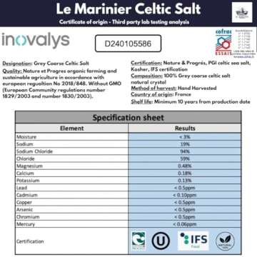 Le Marinier Celtic Salt Grey Coarse Sea Salt, 1.1lb - 18oz Pack of 2. +82 minerals Unrefined French Sea Salt 100% Natural, Hand Harvested Mineral Celtic Salt, Sel Gris (1.1lb Grey Coarse - Pack of 2)